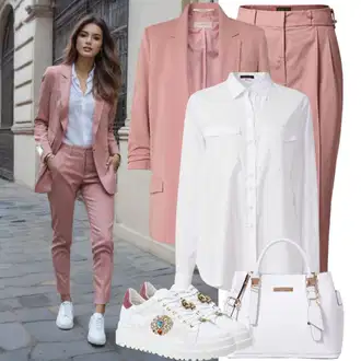 Outfit Inspo Poletje mit Roza Plisirane Hlače/Hlača z Razporkom/Chino Hlače/Nagubane hlače/Eleganten hlačni kostim/Poslovni hlačni kostim/Športno eleganten hlačni kostim/Moderni hlačni kostim/Hlača iz Blaga/Korenčkove Hlače/Poslovna Hlača/Plisirane spredaj hlač/Obleka Hlača/Hlače Za Prosti Čas/Hlače iz muslina/Slim Hlača/Ravna Hlača/Svečani Hlačni Kostum jjxx, Bela/Bež/Rjava/Krem/Khaki/Zelena Usnjene superge/Superge Nizka/Ozka superga/Superge Luknjasta/Poletne superge Furla, Rjava/Črna/Škrlatna/Bela Srajčna Bluza/Poslovna srajca/Srajca za prosti čas/Poslovna srajca olalook, Bela/Krem luvishoes "Roza športni hlačni kostum slog"