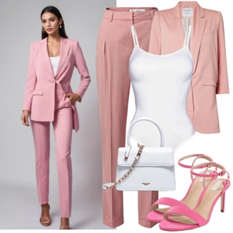 Outfit s Růžová Boyfriend Sako/Kožená bunda/Blejzrové Bund/Kožená bunda pro muže/Dlouhý Sako/Elegantní Sako/Kožená Pánská Bund/Oversize Sako Drykorn "Růžový kostým s kalhotami Look"