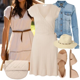 Western Outfit s Béžová/Bílá/Krémová/Žlutá Klobouk/Pokrývka hlavy About You "Lehký outfit"Look: Boho, Kovbojka, Italský, Venkovní, Safari, Španělské, Western, Retro, 80tá léta