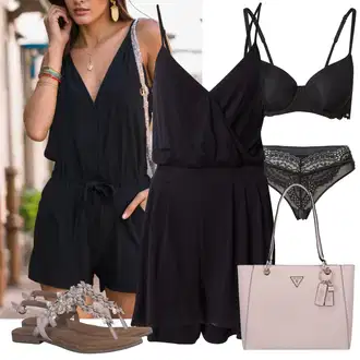 Outfit sa Crna/Siva/Tamnoplava Kombinezon About You "Moderni ljetni outfit"