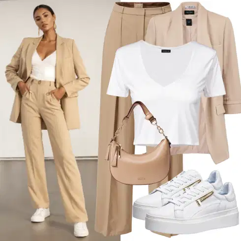 Kombinace Béžová/Khaki Plisovaná kalhoty/3/4 Kalhoty/Kalhoty s nášivkou uprostřed/Culotte Kalhoty/Kalhoty s Vysokým Pasem/Marlene Kalhoty/Mušelínové kalhoty/Široká Kalhoty qs