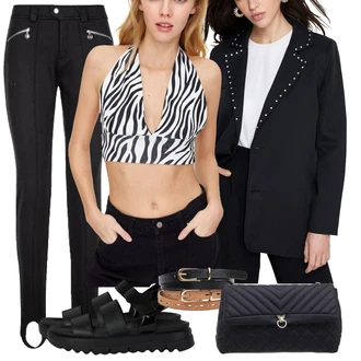 outfit mit Črna/Temno siva Jeggings/Podložena Pajkica/Treggings/Poslovna Hlača/Obleka Hlača/Hlača z Razporkom/Slim Hlača/Raztegljiva Hlača/Skinny Hlače/Slip-on Hlača kilpi "Sodobni Pomladni putfit"