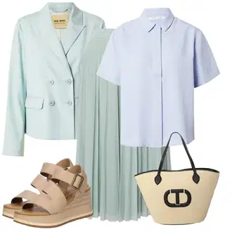 Prevelik, Vintage outfit mit Svetlo modra/Modra/Turkizna Usnjena jakna za moške/Kratek Blejzer/Eleganten Blazer MOS MOSH "Sodobni Pomladni putfit"Look: Plemenita, Delovna oblačila, Preppy, Pametno priložnostno, Vintage