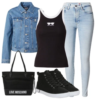 outfit mit Rdeča/Črna Top za plažo/Top brez rokavov/Majica brez rokavov/Grafična majica/Športna majica brez rokavov/Moški čevlji/Oblačila za plažo karl lagerfeld "Sodobni Pomladni putfit"