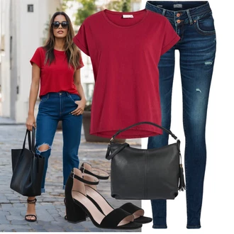 Vysoké Podpatky Outfit s Černá/Béžová Sandál Na Podpatku/Přezková bota/Podpatek na klínku/Platform Sandal/Sandály na hřídeli/Semiortopedická bota About You "Hezký letní vzhled"