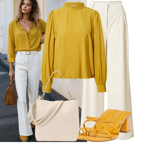 Kombinace Bílá/Khaki/Béžová Culotte Kalhoty/Marlene Kalhoty/Palazzo Kalhoty/Kalhoty se Štěrbinou/Plisovaná Kalhoty/Plisovaná kalhoty/Široká Kalhoty/Kalhoty s nášivkou uprostřed/Kalhoty s Vysokým Pasem about you x iconic by tatiana kucharova