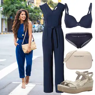 Outfit sa Plava/Tamnoplava Svečani kombinezon/Elegantni kombinezon/Ljetni kombinezon/Vjenčanje kombinezon/Kombinezon širokih nogavica About You "Moderni ljetni outfit"