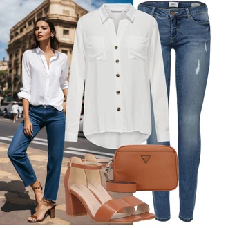 Outfit s Modrá/Světle modrá Kožená bunda/Džíny s Dírou/Push up Džín/Džíny s Nízkým Sedem/Džín s Nízkým Pasem Only "Hezký letní vzhled"