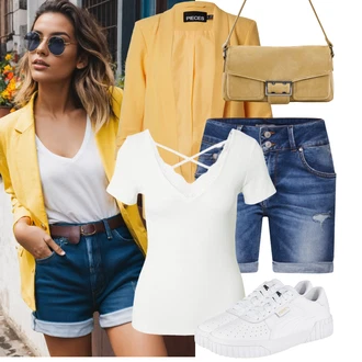 Zapínání na knoflíky Outfit s Vícebarevný/Růžová/Hnědá/Zelená Košile Bermuda/Pytlovitý Šortky/Džínový Šortky LTB "Stylový vzhled pro volný čas"