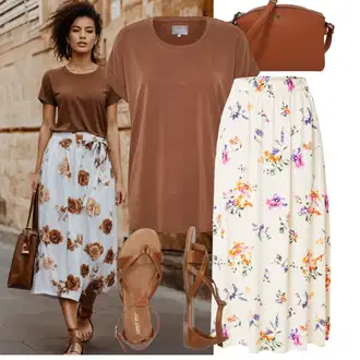 Outfit s Hnědá/Béžová Sandál S T Páskem/Vintage sandál/Páskový Sandál/Gladiátorská sandála/Římská sandála/Letní Bota About You "Vkusný letní outfit"