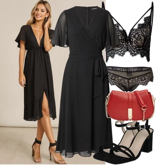Vysoké Podpatky Outfit s Černá/Bílá/Hnědá Sandál Na Podpatku/Sandál Na Širokém Podpatku/Sandál s podpatkem About You "Lehký outfit"