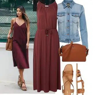 Elegantní Dlouhé Outfit s Červená/Fialová/Tmavě červená/Vínová/Hnědá Šaty Bez Rukávů/Šaty s Páskem/Žerzejové Šaty/Dlouhé Šaty/Ležérní Šaty/Maxi Šaty/Dlouhé Letní Šaty About You "Lehký outfit"Look: 20 léta, Boho, Elegantní, Hippie, Mom, Old Money, Příliš oblečený, Romantický, Univerzitní, Extravagantní, Slavnostní