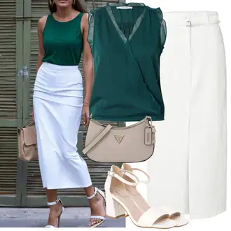 Vysoké Podpatky Outfit s Bílá/Krémová/Červená/Hnědá Sandály Sandál s podpatkem/Sandál Na Širokém Podpatku About You "Módní letní vzhled"