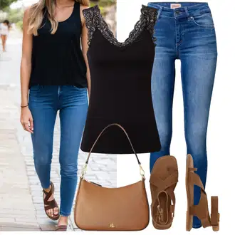 Outfity pro léto Rockový s Béžová/Hnědá Páskový Sandál/Sandál Dianette/Sandál S T Páskem/Římská sandála/Gladiátorská sandála About You "Lehký outfit"Look: Ležérní, Cool, Rockový, Unisex