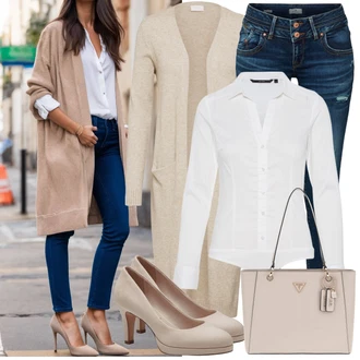 Outfit s Bílá/Krémová Halenka Slim Fit/Halenkové Body VERO MODA "Hezký letní vzhled"