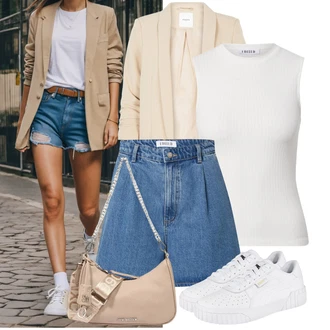 Outfit s Světle modrá/Modrá Pumpová Kalhoty/Culotte Kalhoty/Kalhoty s Vysokým Pasem/Kalhoty se Štěrbinou/Kalhoty s dírou/Lacláč Edited "Hezký letní vzhled"