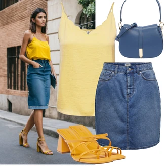 Outfit s Žlutá Bota Sandál Na Podpatku/Pantofel/Sandál Na Širokém Podpatku/Sandál s podpatkem/Letní Bota/Dřevák Pull&Bear "Hezký letní vzhled"