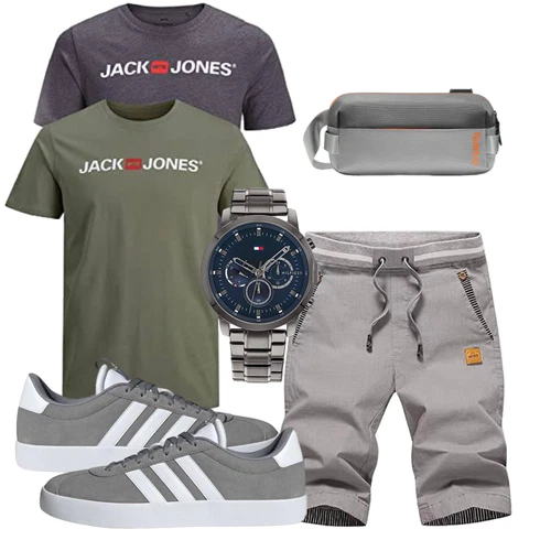 Grau/Khaki/HellGrau/DunkelGrau Chino Shorts/Kurze Hose/Baggy Short/Musselin Shorts/Bermuda/Capri/Cargo Short/Leinen-short/Sweatshorts JustSun kombinieren