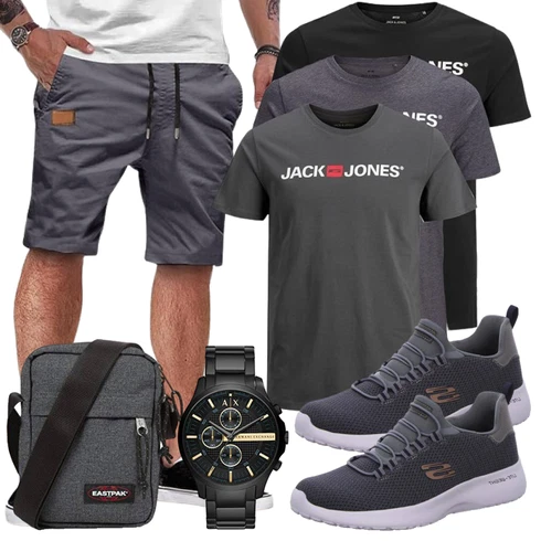 Grau/DunkelGrau/HellGrau/Dunkelblau Hemd Chino Shorts/Kurze Hose/Bermuda/Baggy Short/Cargo Short/Musselin Shorts/SweatShorts JMIERR kombinieren