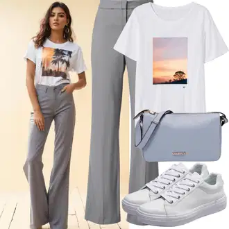 Outfit Inspo Poletje mit Bela/Krem Obrezana majica/Majica s kratkimi rokavi/Kratka majica/Ovitek za majico Trendyol, Bela/Bež/Rjava/Krem/Khaki/Zelena Usnjene superge/Superge Nizka/Ozka superga/Superge Luknjasta/Poletne superge Furla, Siva/Temno siva/Temno modra/Modra Torba za čez ramo/Billfold/Torba za čez ramo Guess "Športni slog iz 90. let"