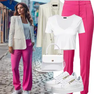 Kombinacije za zabavu Rave sa Krem/Bijela ONLY Carmakoma, Krem/Bijela Tenisica s platformom/Debele Tenisice Big Star "Sportski hlače odijelo stil"Look: Rave, Gala, Škola, Koncer, Krštenje