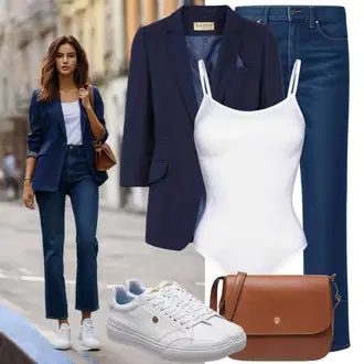 Outfit inspiracije Ljeto sa Tamnoplava/Svjetloplava/Plava Dvoredni Sako/Boyfriend Sako/Kožna jakna za muškarce/Dugi Sako/Casual Sako Trendyol, Bijela/Krem Body s žicom/Komplet gaćica za grudnjak/Oblikovanje tijela/Tijelo bez žica/Korselet/gaćice/Mesh Bodij passion, Tamnosiva/Siva/Kaki/Crna Boyfriend Jeans/Skraćene Traperice/Dad Traperice/Girlfriend Traperice/Mom Jean/Traperice Standardnog Kroja/Formalna Košulja/Sužene Traperice Only, Krem/Bijela Tenisica s platformom/Debele Tenisice Big Star, Smeđa Tradicionalna torba/Torba Za Preko Ramena/plišana Teddy torba/Torba preko ramena/Mala Torbica/Torba za rame/Torbica Lascana "sportsko-elegantne ženske bluze"