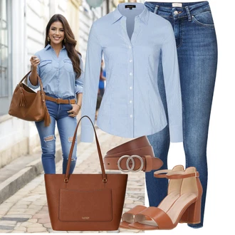 Casino Outfit s Světle modrá Halenka Slim Fit/Halenkové Body/Žehlení odolná blůza/Halenka s Dlouhým Rukávem/Businessová Halenka/Blůza s knoflíčkem More & More "Lehký Outfit"Look: Chatky, Den matek, Škola, Zvláštní příležitosti, Biřmování, Opera, Bazén, Galavečer, Bar, Banka, Casino, Oktoberfest, 40. narozeniny