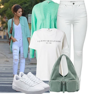 Outfit s Zelená/Tyrkysový Pletenina veľkej veľkosti/Halenka a Tunika Tunika B.young "Lehký outfit"