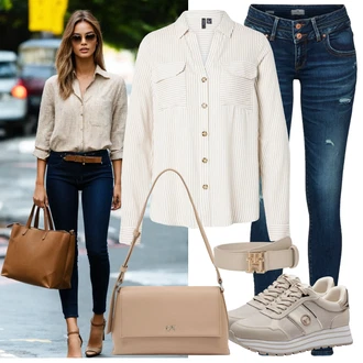 Elegantní Outfit s Hnědá/Béžová/Khaki Teniska na platformě/Úzká Teniska/Teniska teddy/Nízká Teniska/Zimní Tenisky/Bota Na Pěší Turistiku/Tenisky s Bočním Zipem/Kožené Tenisky Tamaris "Letní oblečení"Look: Elegantní, Venkovní, Sportovní