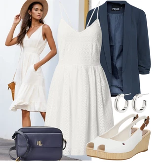 Outfit s Bílá/Krémová Šaty Niki/Skater šaty/Šaty na Konfirmaci/Šaty Na Ramínko/Šaty na tenké ramínko/Šaty Ze Síťoviny/Šaty Do Áčka/Šaty Fit & Flare/Šaty s výstřihem/Sportovní Šaty/Krajkové Šaty/Letní Šaty VERO MODA "Lehký outfit"