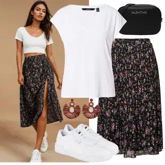 Outfit sa Smeđa/Crna/Plava/Šareno/Pink/Crvena Suknja About You "Dopadljivi ljetni outfit"