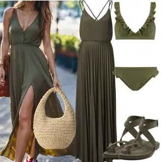 Outfit sa Tamnozelena Obuća Dianette Sandala/Sandala na čičak/Sandala s T Remenom/Trekking Sandale/Sandala Udobna/Sandala s Remenčićem/Rimska sandala Pull&Bear "Moderni ljetni outfit"