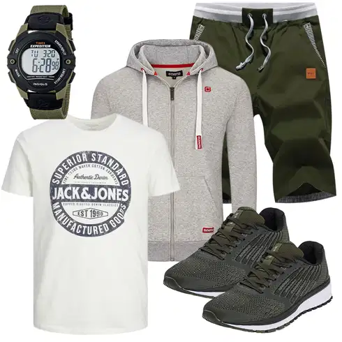 Stoff Dunkelgrün/Khaki Chino Shorts/Kurze Hose/Cargo Short/Bermuda/Musselin Shorts/Baggy Short/Capri JustSun kombinieren
