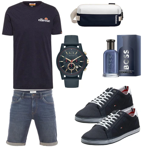 Basic Hellblau/Blau/Dunkelblau Hemd Jeans Short/Bermuda Tom Tailor kombinieren