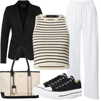 Outfit sa Bijela/Krem Duga Hlača/Hlače od muslina/Salonska Hlača/Pidžama Hlača/Relax hlače/Lanene Hlače/Slip-on Hlača/Tradicionalna Hlača/Pamučna Hlača/Jersey Hlača/Plišana Hlača VERO MODA "Outfit za odmor"