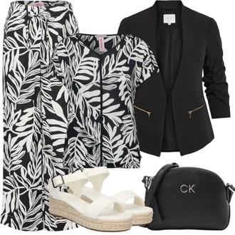 Outfit sa Krem/Bež/Bijela Espadrila sandala/Ljetna Cipela/Espadrila s klinastim petom/Sandala s klinastom petom About You "Outfit za odmor"