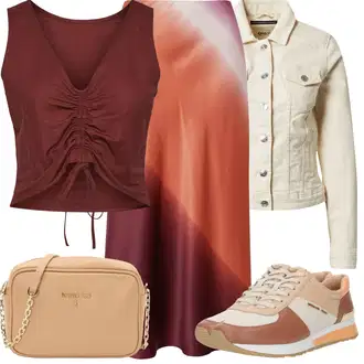 Outfit sa Narandžasta/Crvena/Smeđa Suknja Only "Outfit za odmor"
