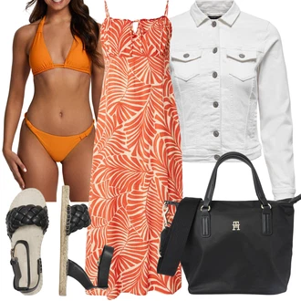 Outfit s Oranžová/Žlutá/Béžová Zavinovací bikini/Kožené bundy pro muže/Bikiny s průstřihem/Bikin/Brazilské bikini/Trojúhelníkové Bikiny Shiwi "Letní oblečení"