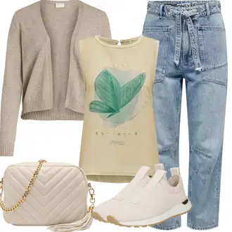 Vintage Outfit s Světle modrá/Modrá Mom Jean/Zkrácené Džíny/Baggy Džíny/Boyfriend Džínové kalhoty/Pánské tričko/Vintage džíny/Džíny Volného Střihu/Kožená bunda/Girlfriend Džíny/Zužující se Džíny/Džíny Culottes/Dad Džíny/Formální Košile Only "Letní vzhled pro módní ženy"Look: 90tá léta, Cool, Krásný, Vintage