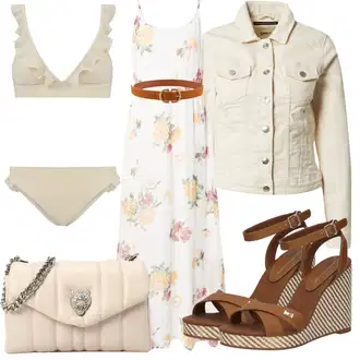 Outfit s Bílá/Khaki/Béžová Bikiny s volánky/Bikiny s průstřihem/Bikinový set/Volánový plavky/Women's Lingerie & Swimwear Shiwi "Letní vzhled pro módní ženy"