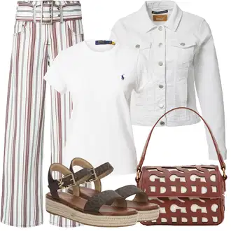 vypchaný Outfit sa Smeđa/Bež/Crvena/Pink Traperice Široke Nogavice/Culotte Traperice Nasty Gal "Outfit za odmor"