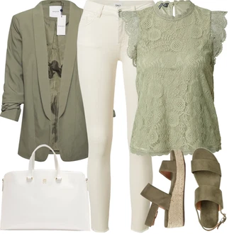 Babydoll Outfit s Světle zelená/Zelená Halenka a Tunika/Tričko & Top Móda Pro Plnoštíhlé/Halenka Móda Pro Plnoštíhlou Pieces "Letní vzhled pro módní ženy"Look: Styl, 20 léta, Babydoll, Irský, Krásný, Romantický, Univerzitní, Vintage