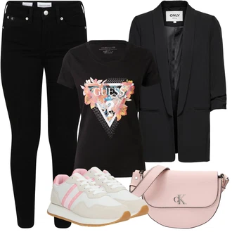 Outfit sa Crna Kožna Jakna/Kožne Cipele/Push-up Traperice/Bikerske Traperice/Termo Traperice Calvin Klein Jeans "Ljetna odjeća"