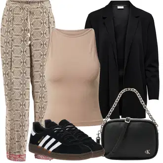 Outfit sa Bež/Kaki/Smeđa Hlača od Tvida/Hlače od muslina/Pidžama Hlača/Palazzo Hlača/Hlača s Uzorkom/Štofaste hlača/Paperbag Hlača/Tradicionalna Hlača Hailys "Outfit za odmor"