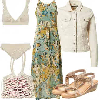 Outfit s Bílá/Khaki/Béžová Bikiny s volánky/Bikiny s průstřihem/Bikinový set/Volánový plavky/Women's Lingerie & Swimwear Shiwi "Letní vzhled pro módní ženy"
