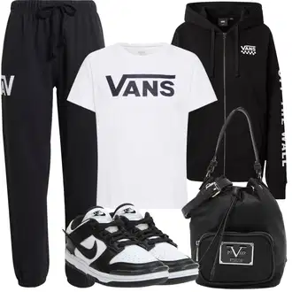 Outfit sa Crvena/Crna/Bijela Partnerska Majica S Kapuljačom/Oversized dukserica sa zatvaračem/Otmjena majica s kapuljačom/Unisex Majica S Kapuljačom/Trenirka/Vintage majica s kapuljačom/Pletena dukserica/Sportska dukserica/Pulover S Kapuljačom Vans "Outfit za odmor"