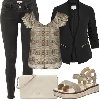 Outfit sa Siva/Smeđa/Šareno/Žuta/Zeleno/Bež Bluza Vrh/Bluza Kratkih Rukava/boho Bluza/Bluza s Printom/Razigrana Bluza/Izvanredna Bluza/Svečana Bluza/Dječja igračka/Bluza s Uzorkom/Carmen Bluza Only "Outfit za odmor"