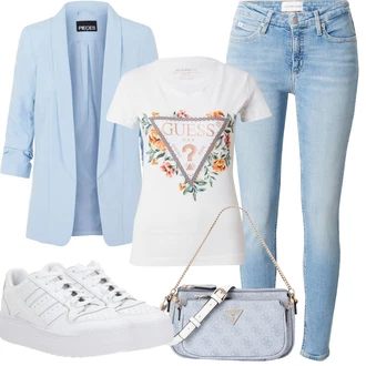Outfit sa Svjetloplava Kožna Jakna/Ženske Traperice 7/8 Dužine/Čizma do Gležnja/Skraćene Traperice/Traperice s Prorezom/Traperica Niskog Struka/Traperica Niskog Struka/Push-up Traperice/Traperice Slim Kroja/Slip-on Traperice/Kožne Cipele Calvin Klein Jeans "Outfit za odmor"