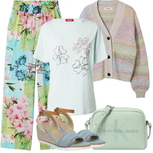 Kombinace Tyrkysový/Vícebarevný/Modrá/Světle Zelená/Zelená Kalhoty s Potiskem/Plážová Kalhoty/Pyžamová Kalhoty/Palazzo Kalhoty/Široká Kalhoty Desigual