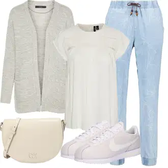 Outfit sa SvjetloPlava/Plava Chino Hlače/Hlača s Perjem/Slip-on Hlača/Štofaste hlača/Pamučna Hlača/Naborane hlače/Hlače od muslina/Hlača s Uzorkom/Capri hlače/Samt Hlače Alife and Kickin "Outfit za odmor"